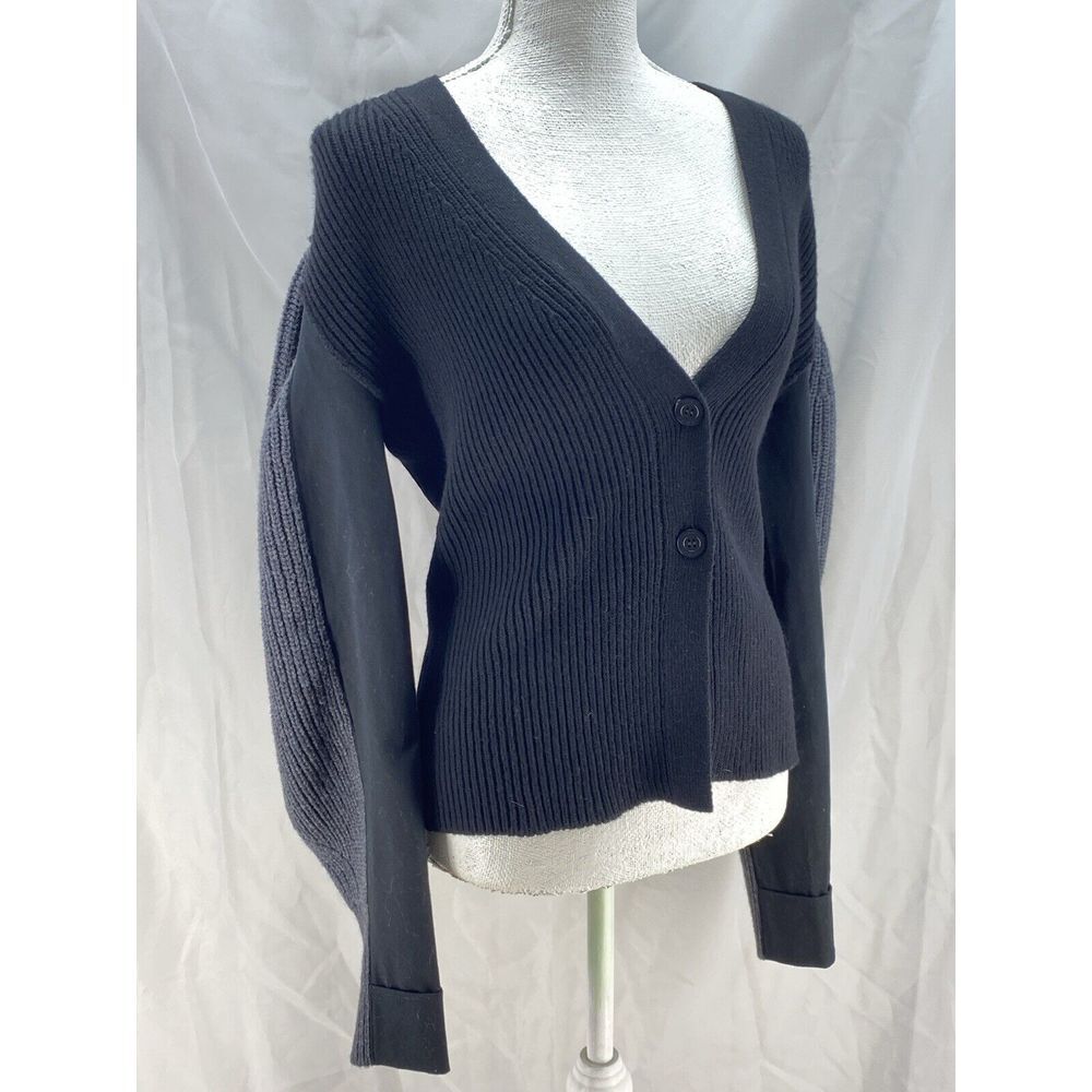 (nude) Brand Womens Cardigan Black Gray Puff Sleeve‎ Italian Size 40 US 4 XS